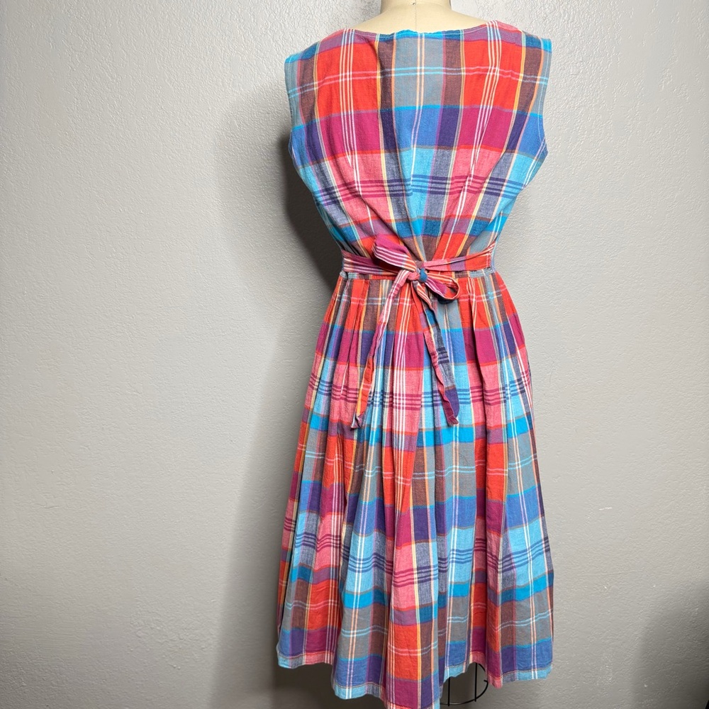 Vintage 60s handmade Plaid Sleeveless Dress Sz M - Picture 5 of 5